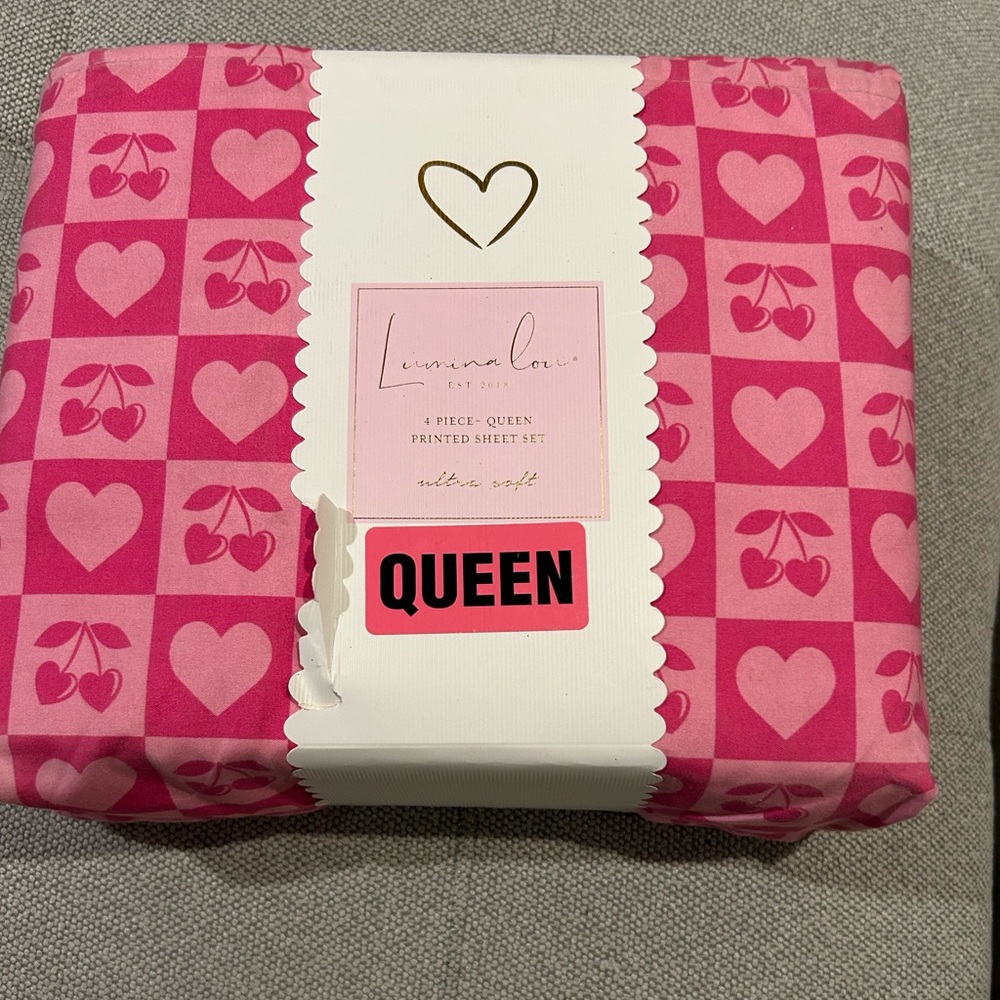 Pink Heart Queen 4 Piece Sheet Set